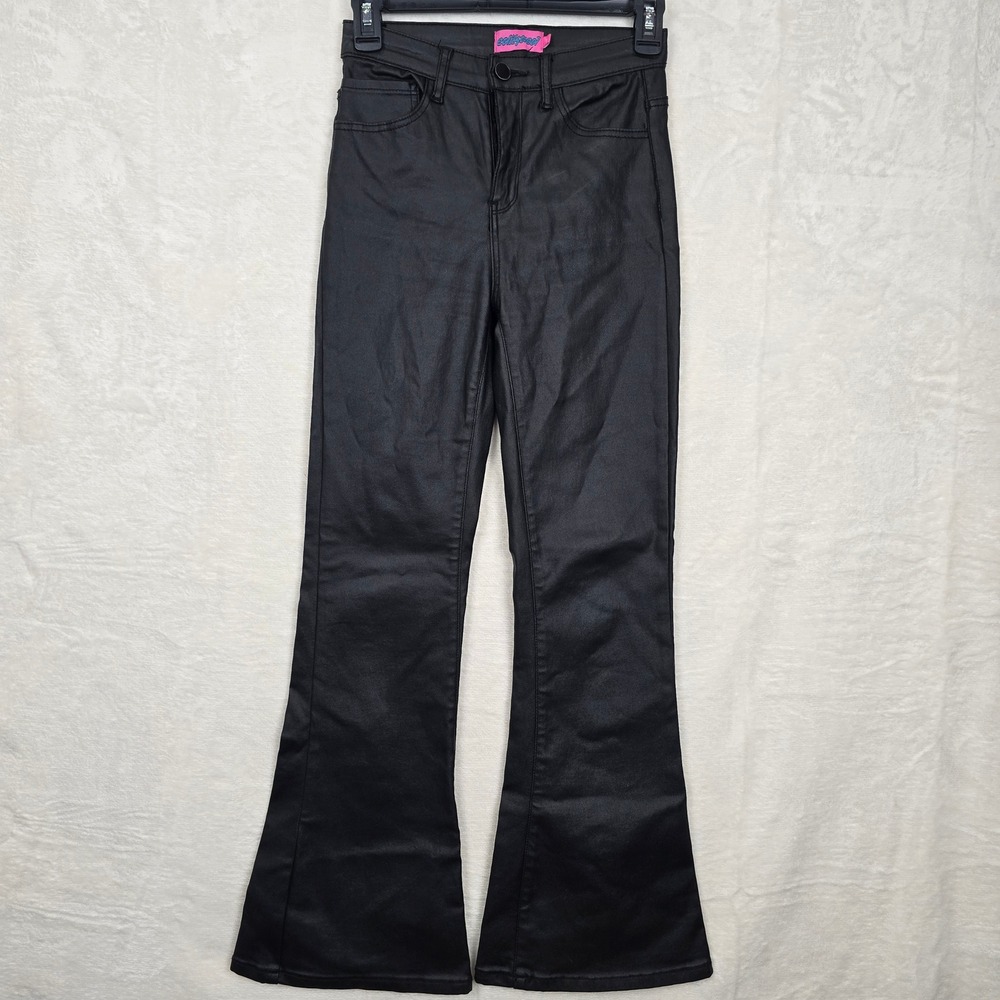 Edikted Womens Black Coated High Waisted Flare Pants XS Slim Fit Edgy Streetwear